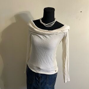 Hollister Off-Shoulder Waffle Knit Sweater - Ivory
